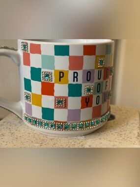 Checkered 'Proud Of You' Decorative Mug-Rhinestone accents-gift-congratulations
